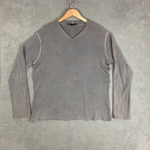 Hannes Roether Sweater‎ Mens XXL Stone Gray Knit V Neck Lightweight Rolled Hem